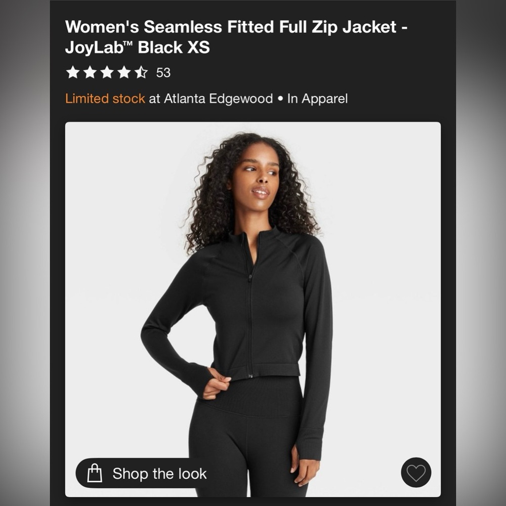 JoyLab Black Seamless Fitted Full Zip Jacket